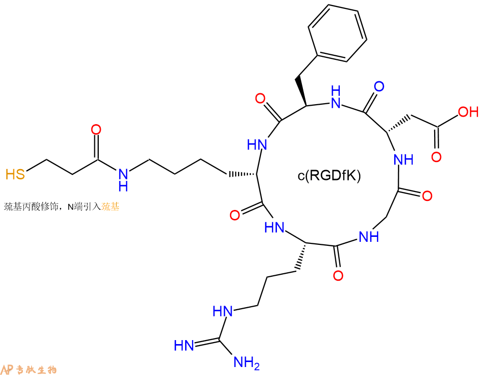專肽生物產(chǎn)品c(RGD)環(huán)肽：cyclo{RGDfK(Mpa)}、環(huán)狀多肽c(RGDfK)-巰基、Mpa-c(RGDfK)、c(RGDfK)-SH