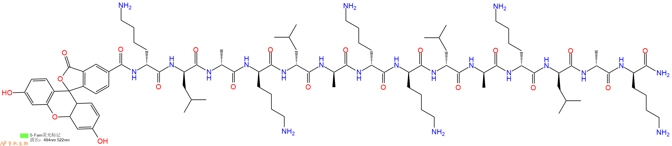 專肽生物產(chǎn)品促凋亡肽Proapoptotic Peptide, klaklakklaklak, 5/6 - FAM
